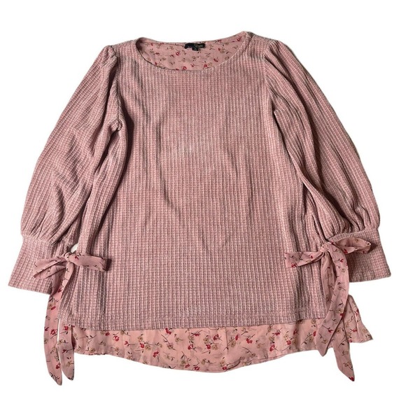 Suzanne Betro Womens Sweater Blush Pink Chenille Layered Side Tie Pullover Sz 1X - Picture 1 of 6